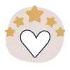 Simple white heart outline surrounded by golden stars in a circular arrangement.