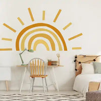 Yellow rainbow sun wall decal with radiating lines.